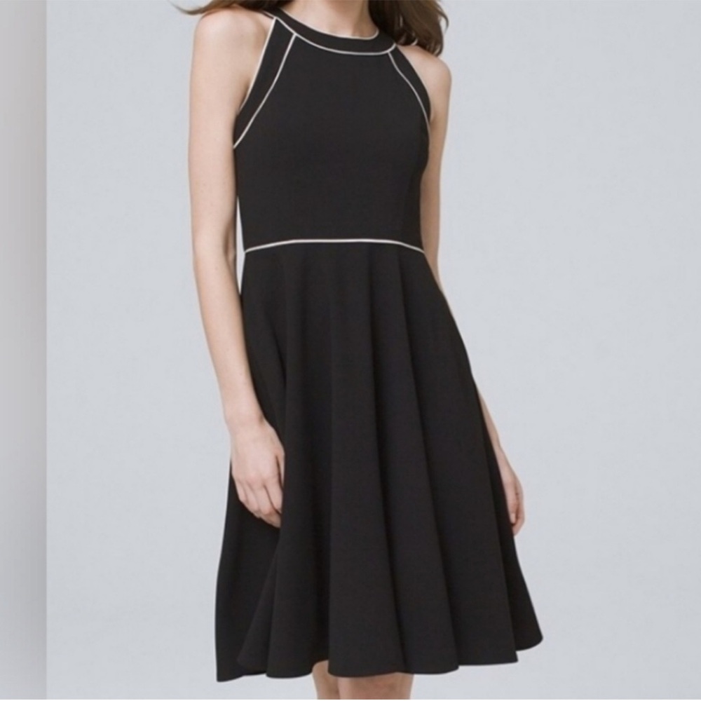 White House Black Market retro style black and white sleeveless dress (L)